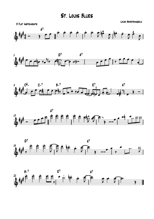 Louis Armstrong - St. Louis Blues Sheet Music Printable pdf