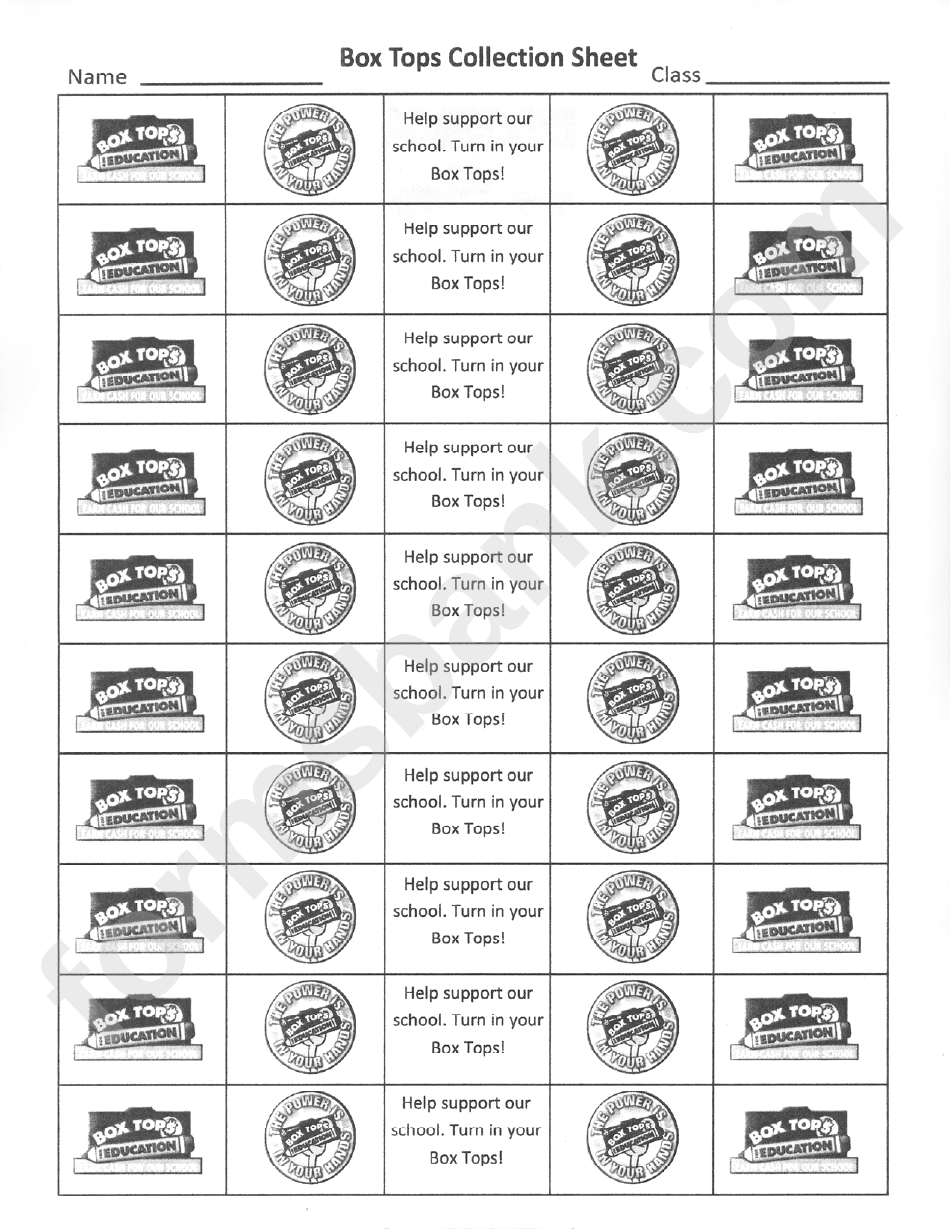 Box Top Collection Sheet