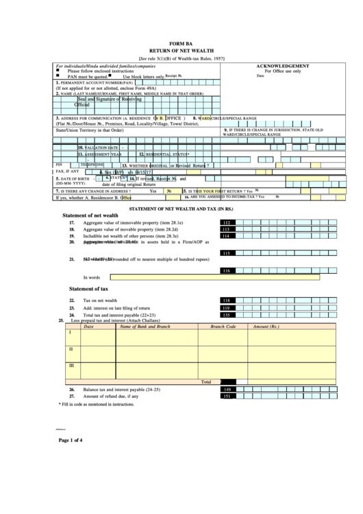 Form Ba - Return Of Net Wealth Printable pdf