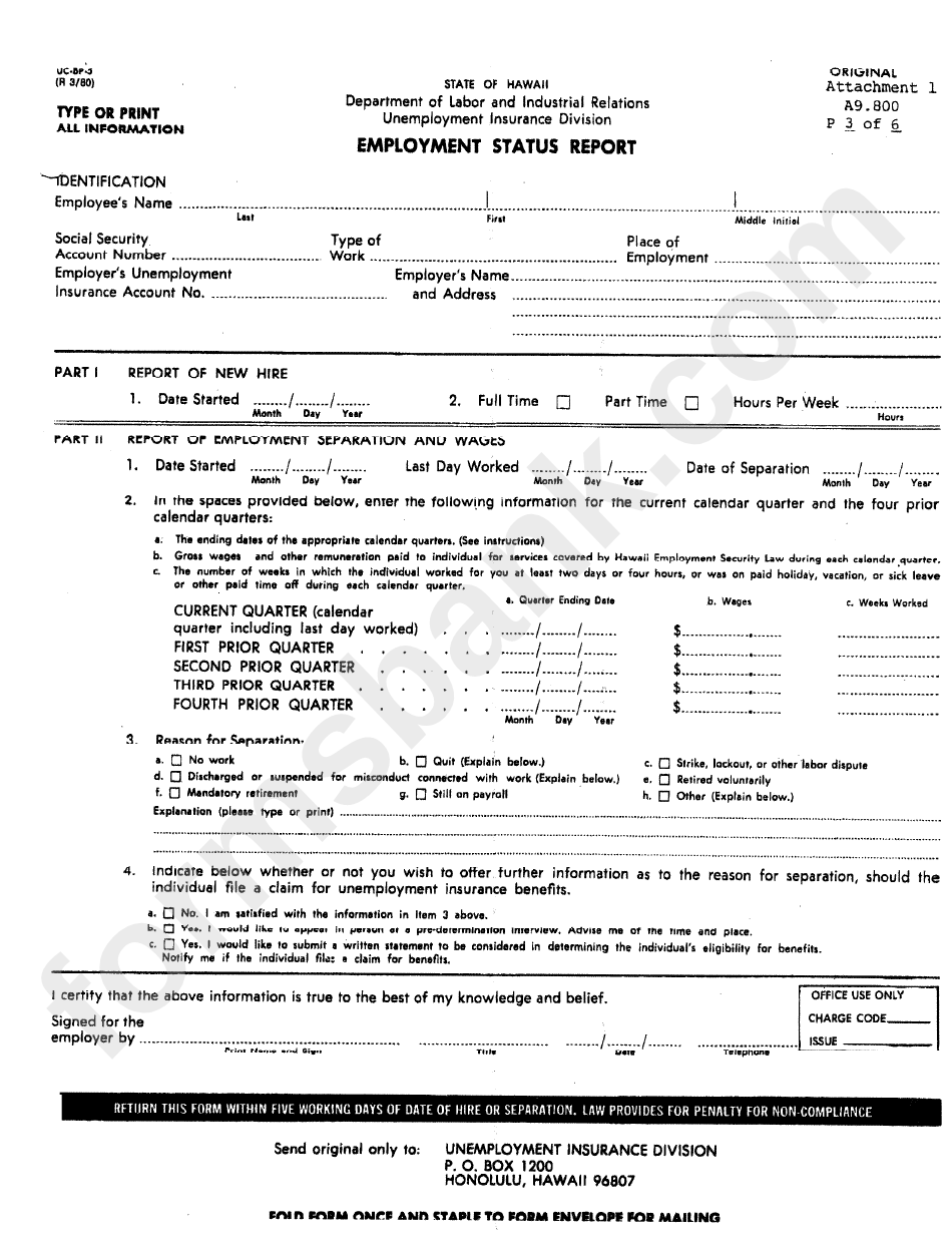 Form Uc-Bp-5 - Employment Status Report