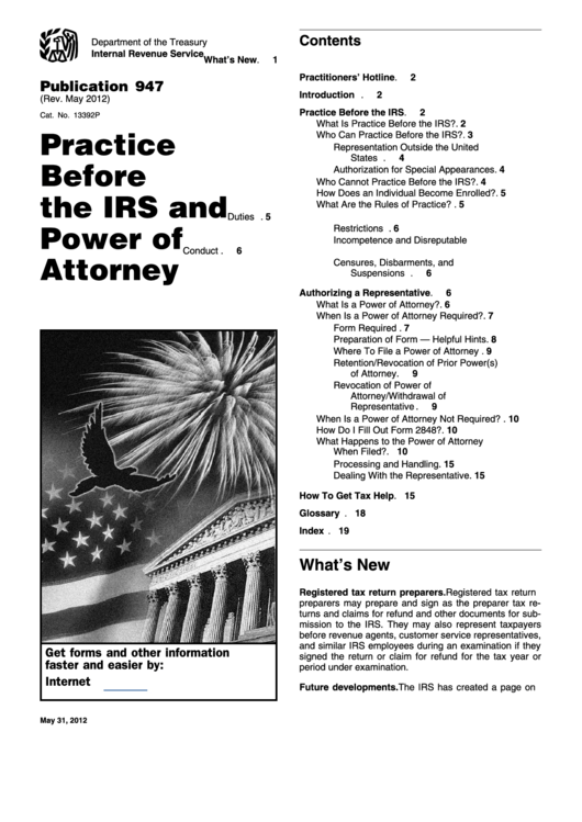 Publication 947 - Practice Before The Irs And Power Of Attorney Printable pdf