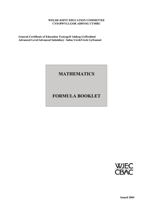 Mathematics Formula Sheet Printable pdf