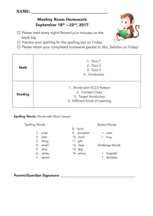 Home Reading Log And 3d Grade Homework (Math And Reading) - 2017 Printable pdf