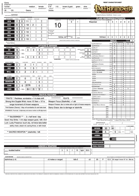 Pathfinder Character Sheet Printable pdf