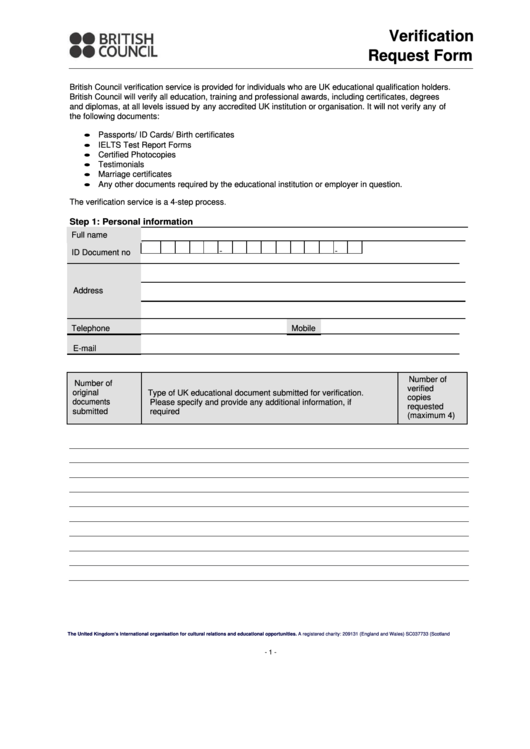 Verification Request Form - British Council Printable pdf