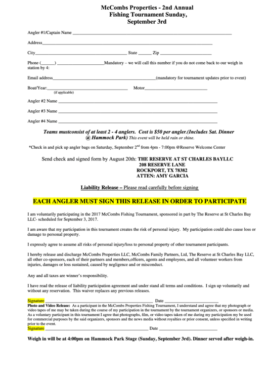 Fishing Tournament Application printable pdf download