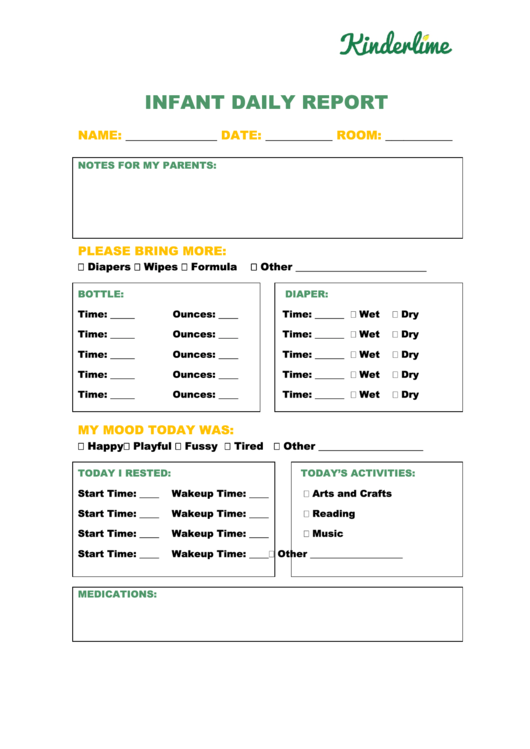 Infant Daily Report printable pdf download