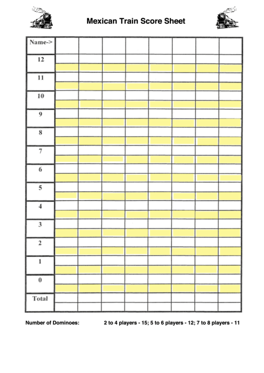 Mexican Train Score Sheet Printable pdf