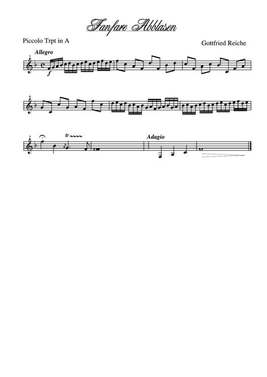 Gottfried Reiche Fanfare Abblasen Sheet Music printable pdf download