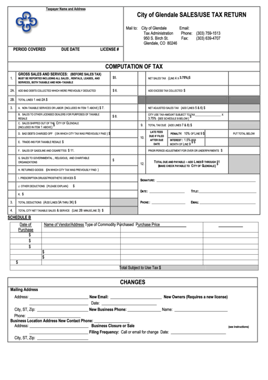 Sales/use Tax Return City Of Glendale printable pdf download