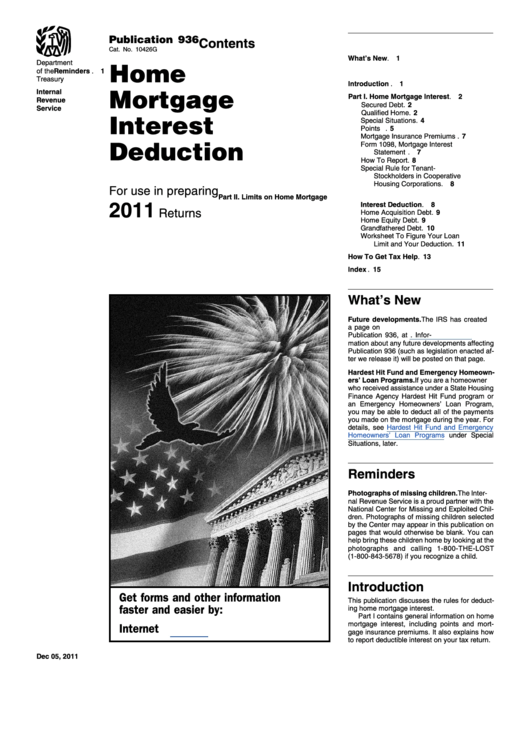 Publication 936 - Home Mortgage Interest Deduction - 2011 Printable pdf