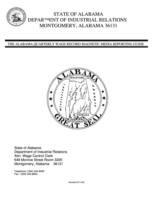 The Alabama Quarterly Wage Record Magnetic Media Reporting Guide - Alabama Department Of Industrial Relations Printable pdf