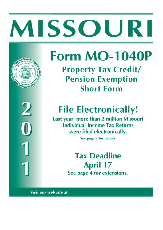 Form Mo-1040p - Property Tax Credit/pension Exemption Short Form - 2011 Printable pdf