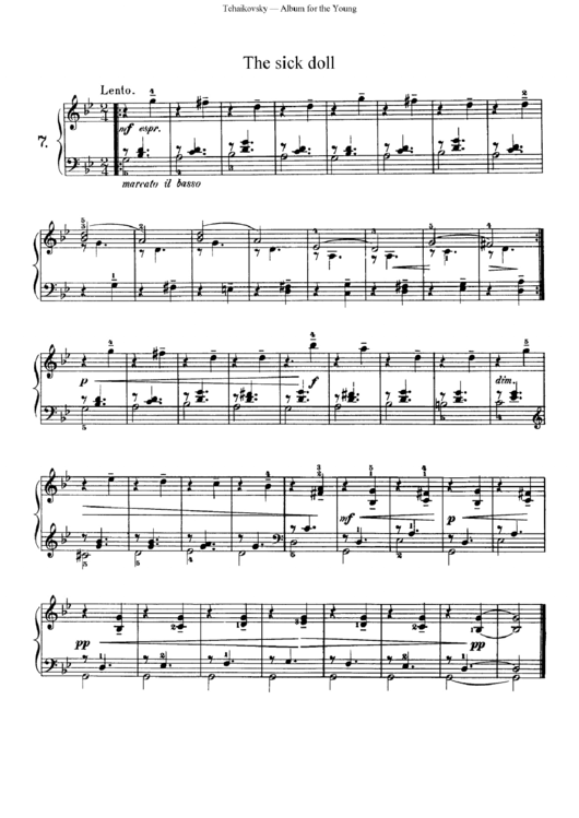 Tchaikovsky - The Sick Doll - Piano Sheet Music Printable pdf