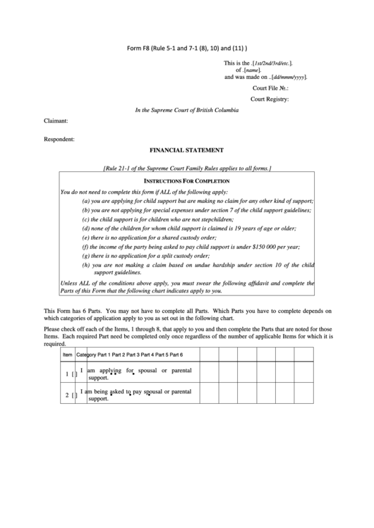 Form F8 - Financial Statement - Supreme Court Of British Columbia Printable pdf
