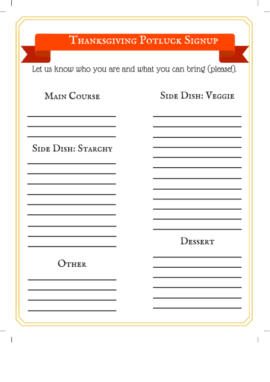 Thanksgiving Potluck Sign Up Sheet printable pdf download