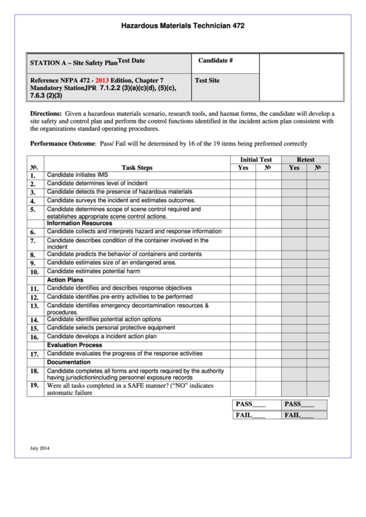 Hazardous Materials Technician Skill Sheets - Pennsylvania Office Of The State Fire Commissioner Printable pdf