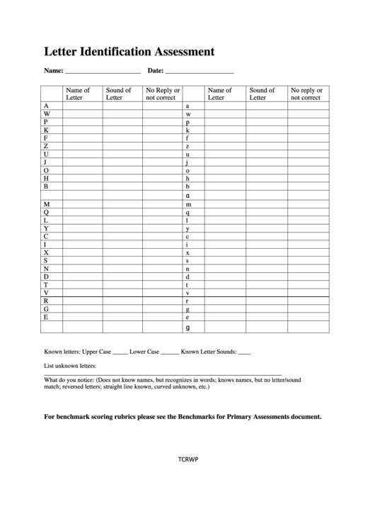 Letter Identification Assessment Printable pdf