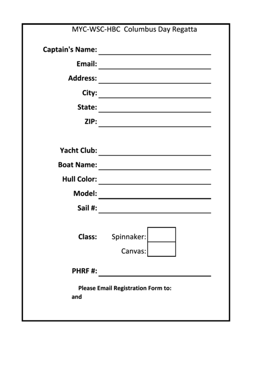 Fillable Columbus Day Regatta Registration Form Printable pdf