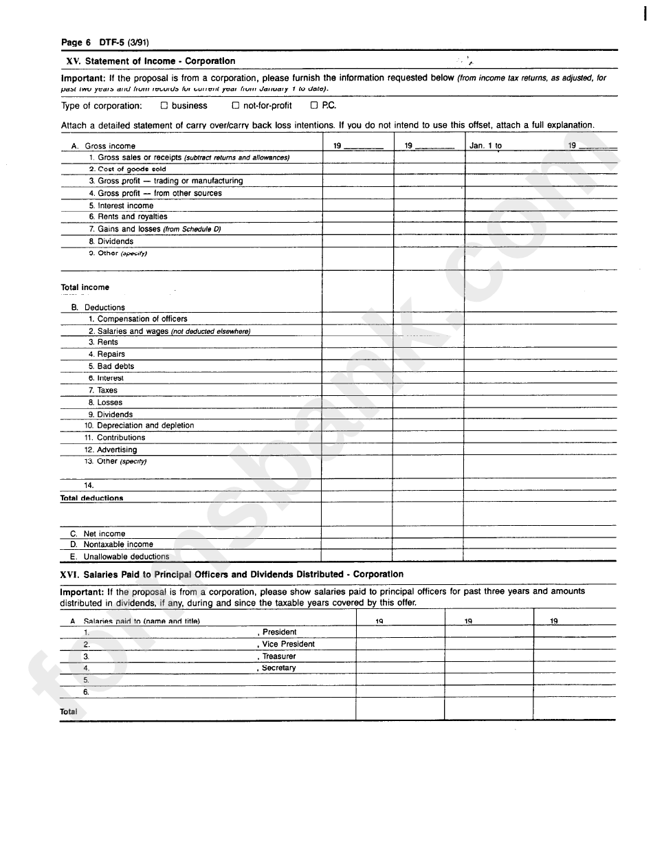 Form Dtf-5 - Statement Of Financial Condition And Other Information