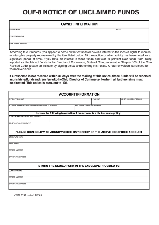 form-com-2537-ouf-8-notice-of-unclaimed-funds-ohio-dept-of-commerce-printable-pdf-download