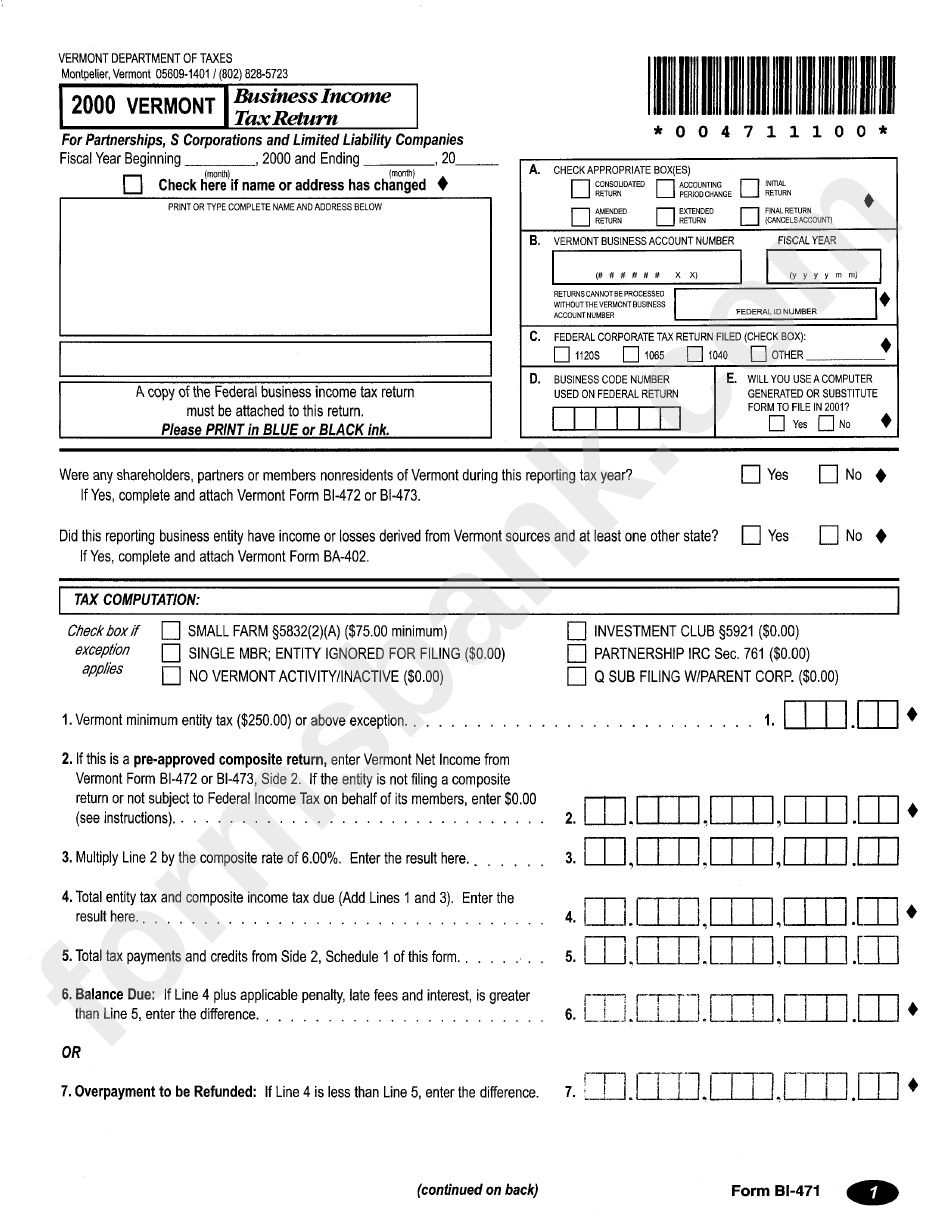 Form Bi-471 - Business Income Tax Return - 2000