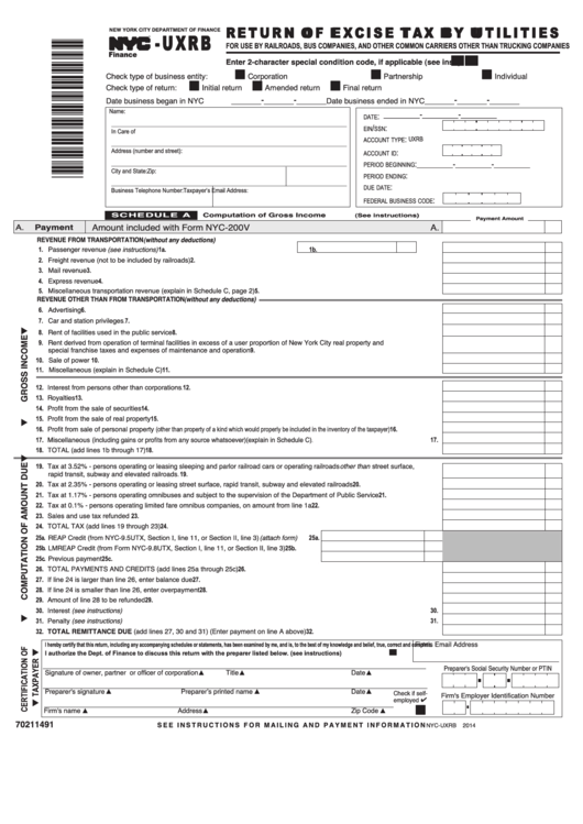 Form Nyc-Uxrb - Return Of Excise Tax By Utilities - 2014 Printable pdf