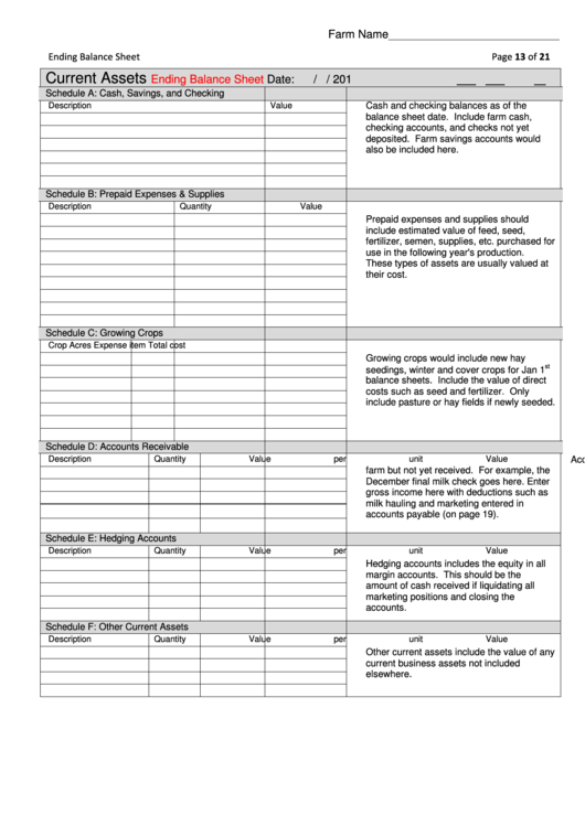 Current Assets Balance Sheet Printable pdf