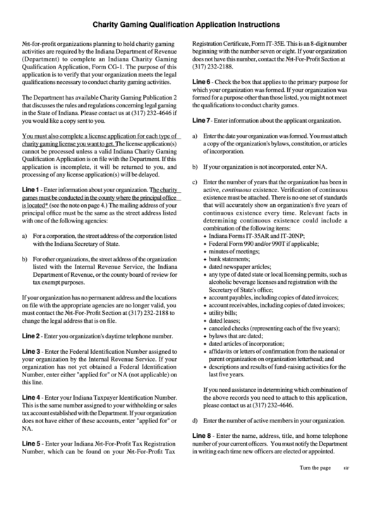 Charity Gaming Qualification Application Instructions - Indiana Department Of Revenue Printable pdf