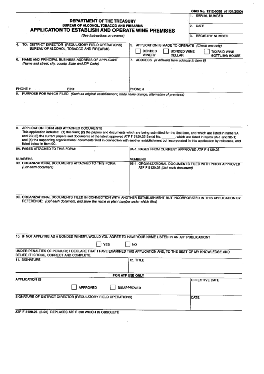 Application Form To Establish And Operate Wine Premises Printable pdf