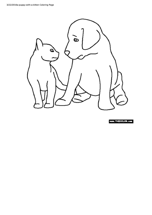 A Puppy With A Kitten Coloring Sheet Printable pdf