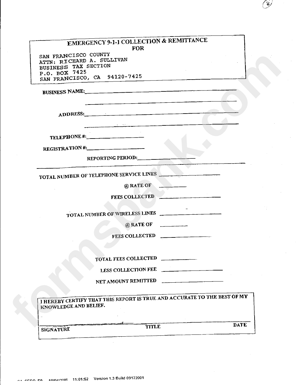 Emergency 9-1-1 Collection And Remittance Form