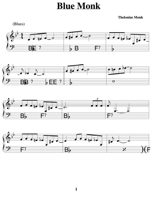 Thelonius Monk - Blue Monk Sheet Music (Blues) Printable pdf
