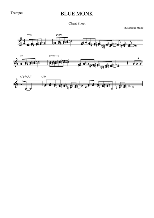 Thelonious Monk - Blue Monk Trumpet Music Sheet Printable pdf
