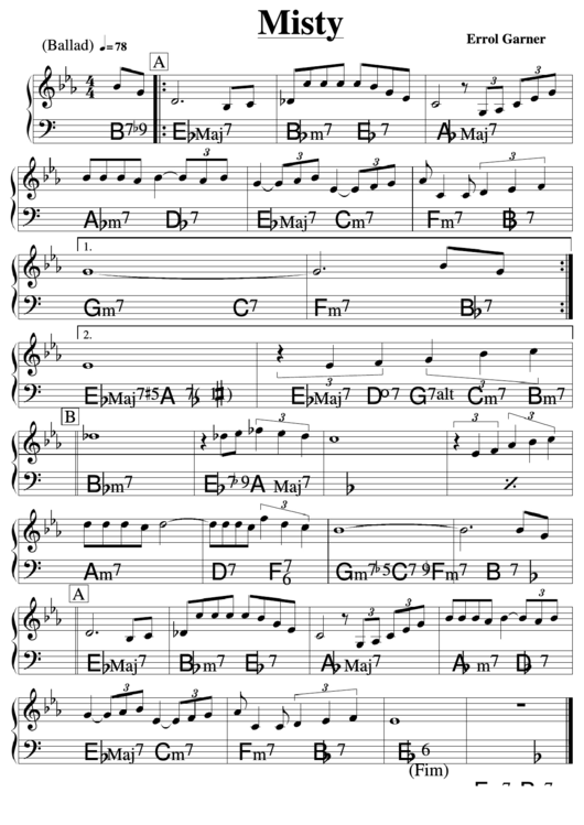 Errol Garner - Misty Music Sheet Printable pdf