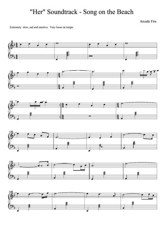 Her Soundtrack - Song On The Beach Music Sheet Printable pdf