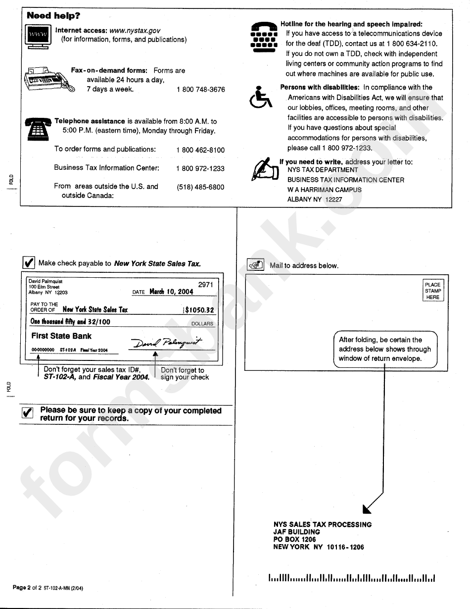 Instructions For Form St-102-A New York State And Local Annual Sales And Use Tax Return For A Single Jurisdiction