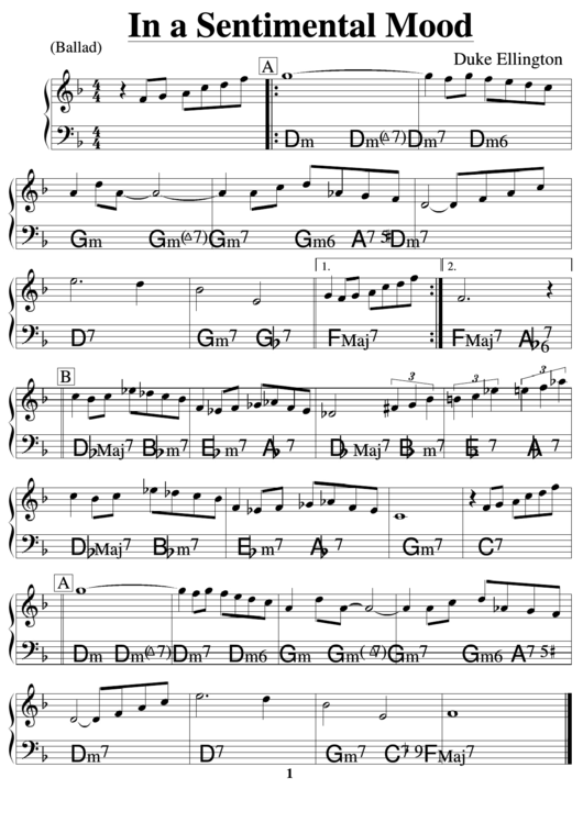 Duke Ellington - In A Sentimental Mood Music Sheet Printable pdf