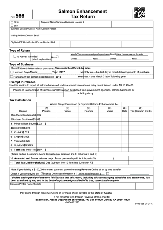 Form 566 - Salmon Enhancement Tax Return Form - 2016