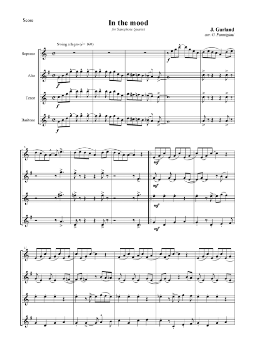 J.garland - In The Mood Music Sheet Printable pdf