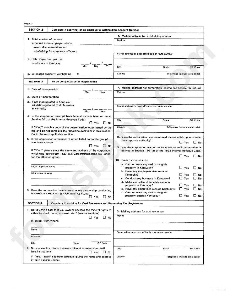 Form 10a100 - Kentucky Tax Registration Application For Withholding. Corporetion. Local, Sales And Use Taxes