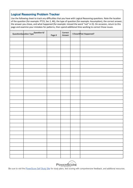 Lsat Self-Study - Powerscore Test Answer Sheet Printable pdf