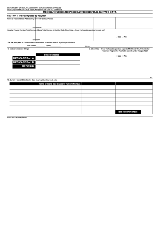 Form Cms-724 - Medicare/medicaid Psychiatric Hospital Survey Data Printable pdf
