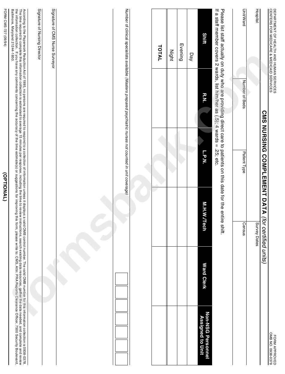 Form Cms-727 - Cms Nursing Complement Data