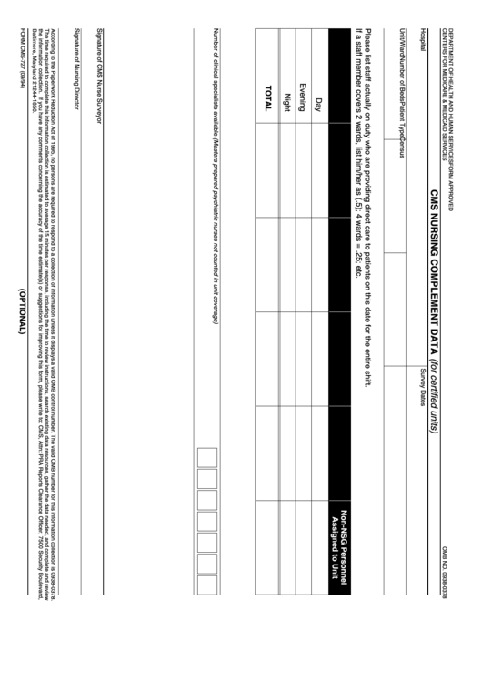 Form Cms-727 - Cms Nursing Complement Data Printable pdf