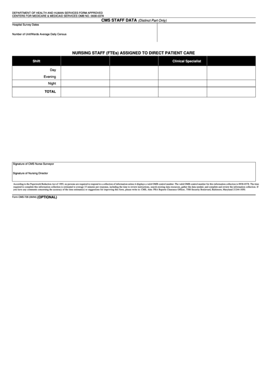 Form Cms-728 - Cms Staff Data Printable pdf