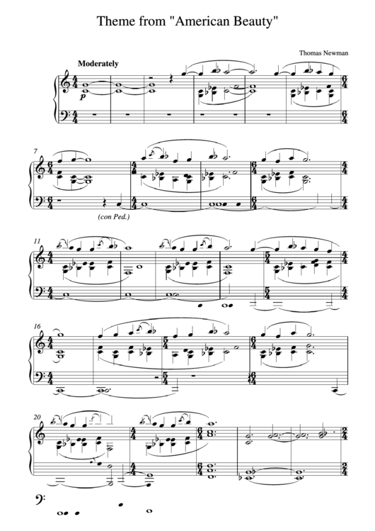 Theme From American Beauty Music Sheet Printable pdf