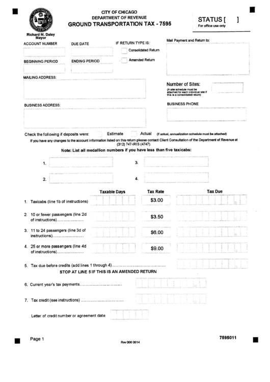 Ground Transportation Tax-7595 - City Of Chicago Printable pdf