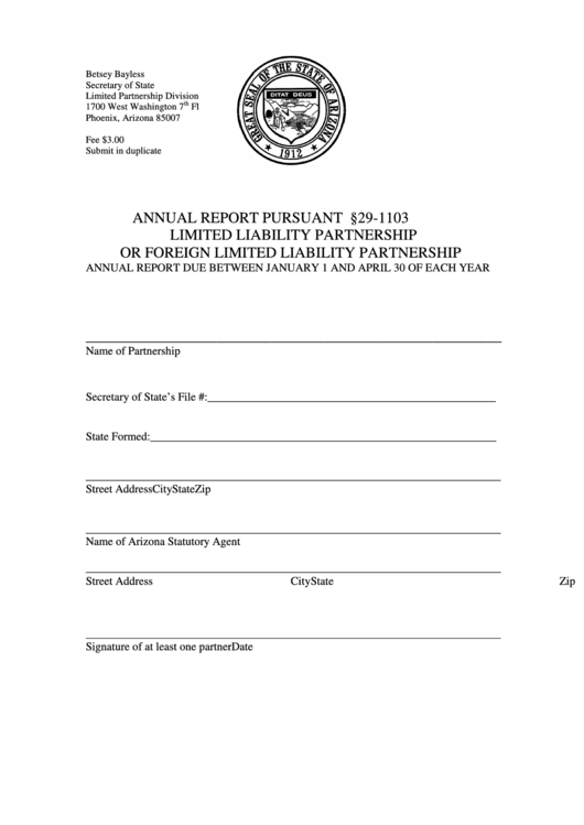 Fillable Annual Report - Limited Liability Partnership Or Foreign Limited Liability Partnership Printable pdf
