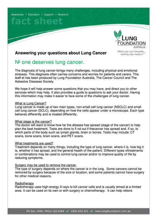Lung Cancer Fact Sheet Printable pdf